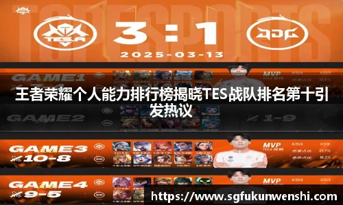 王者荣耀个人能力排行榜揭晓TES战队排名第十引发热议